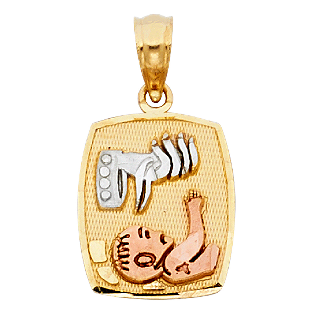 14K Tri-Color Gold Mini Small Baptism Charm Pendant Squared Big